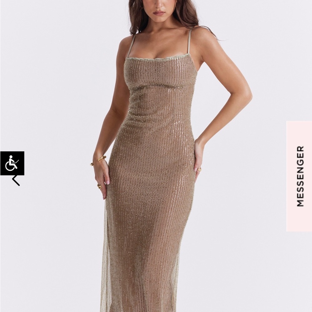 House of CB Alondra Dress in Cafe Au Lait beaded LIMITED EDITION